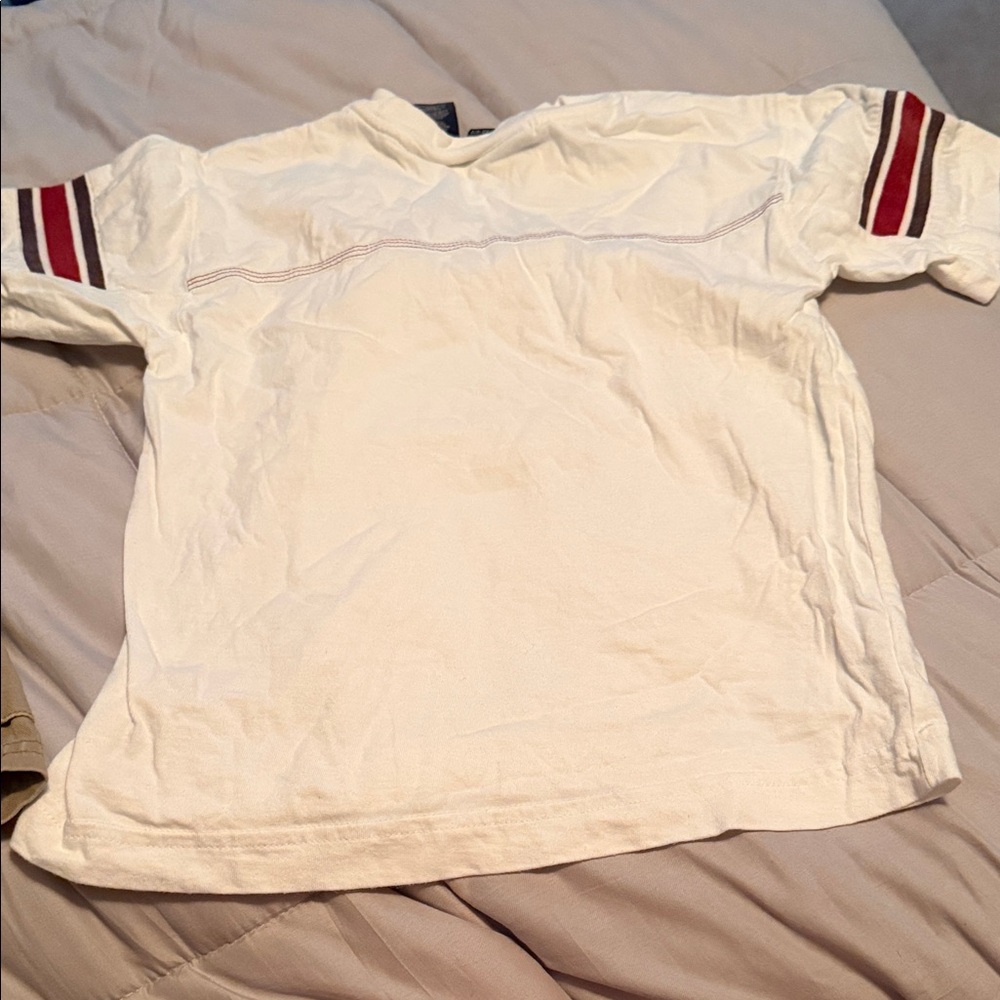 Kids White and Red Striped Sleeve Shirt